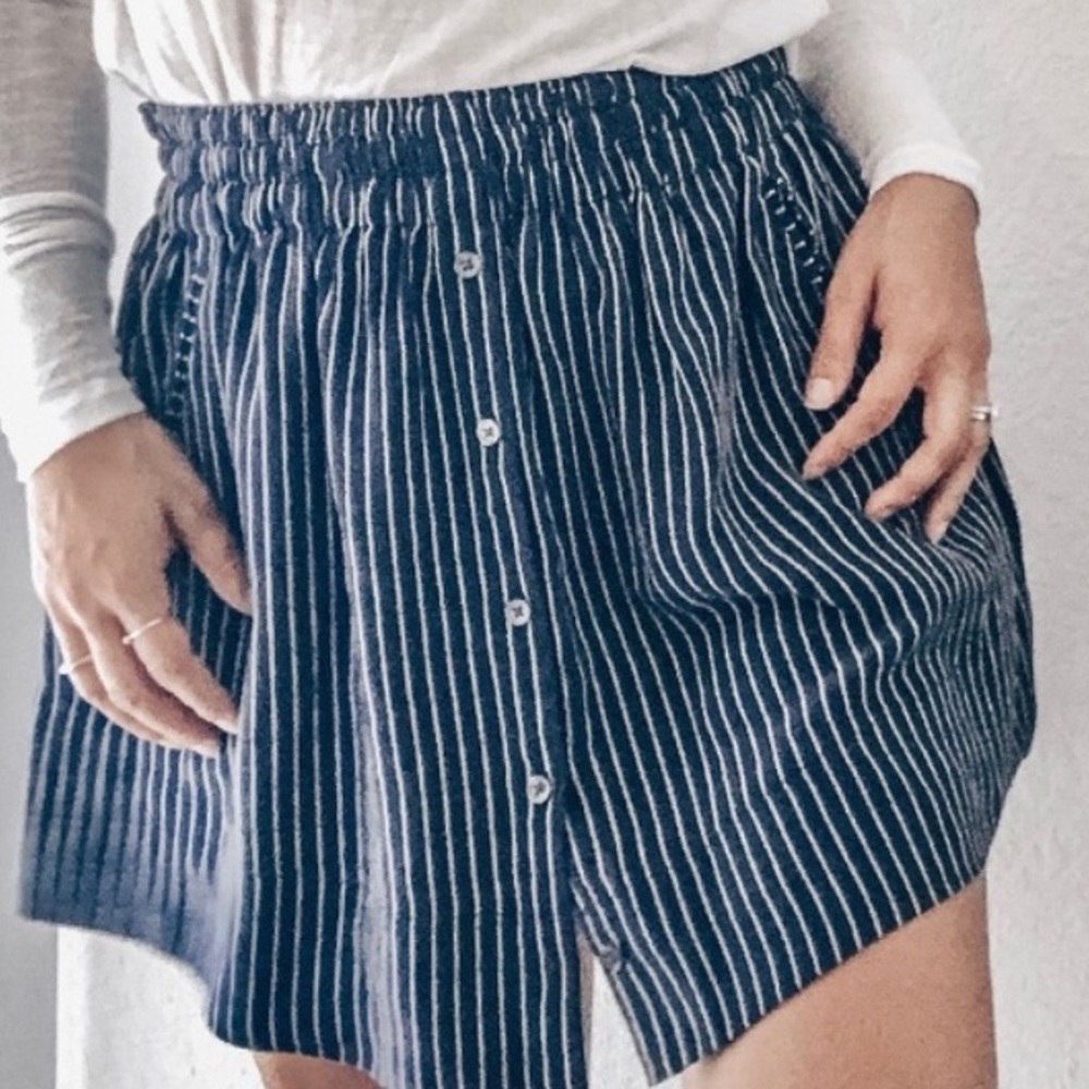 Joie Navy and White Striped Silk Skirt
